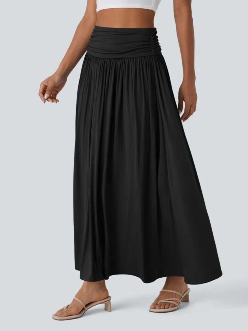 Halara Black High Waisted Ruched FlHALARA Black Ruched Wide-Waist Maxi Skirt